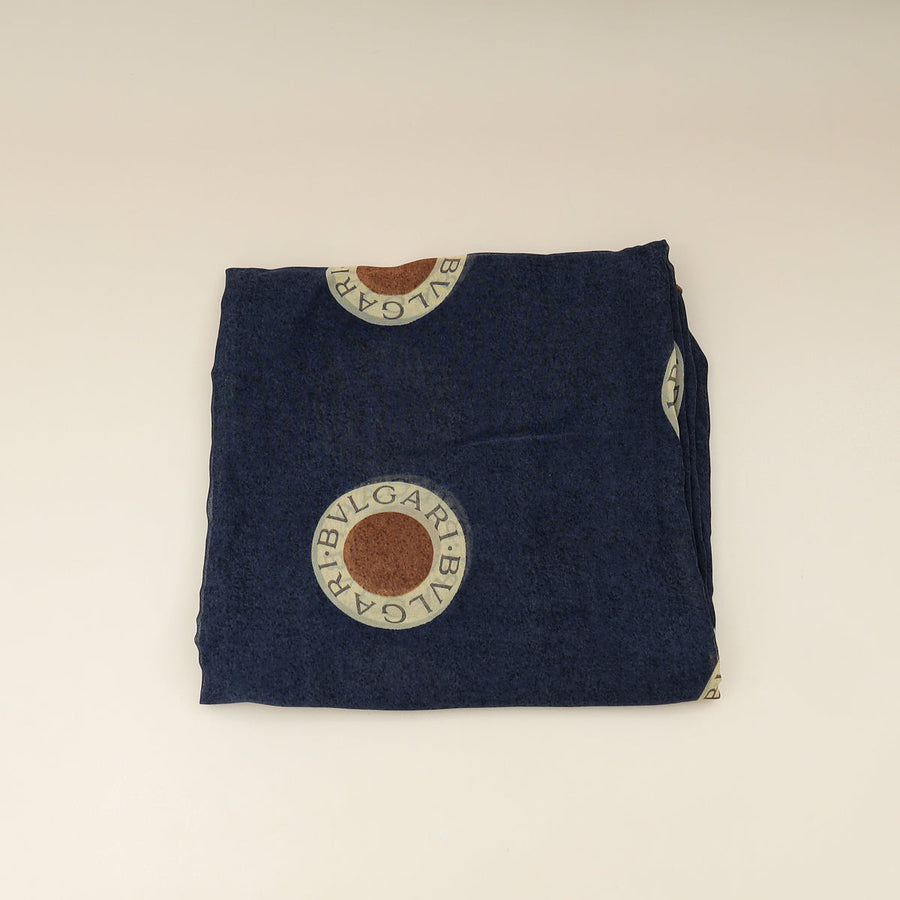 Bvlgari Navy Blue Printed Silk Scarf