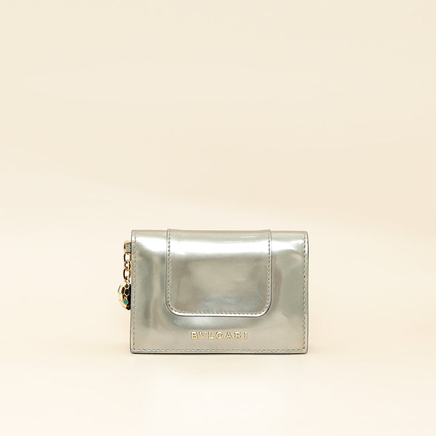 Bvlgari Metallic Grey Serpenti Forever Folded Card Holder