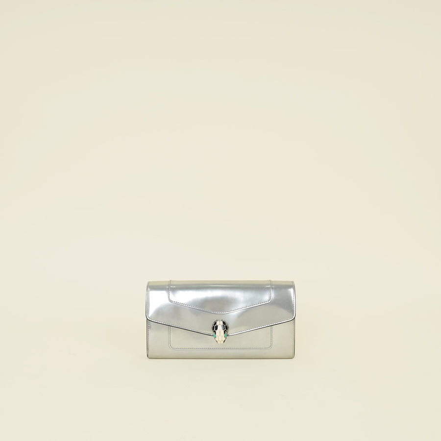 Bvlgari Metallic Silver Serpenti Forever Continental Wallet