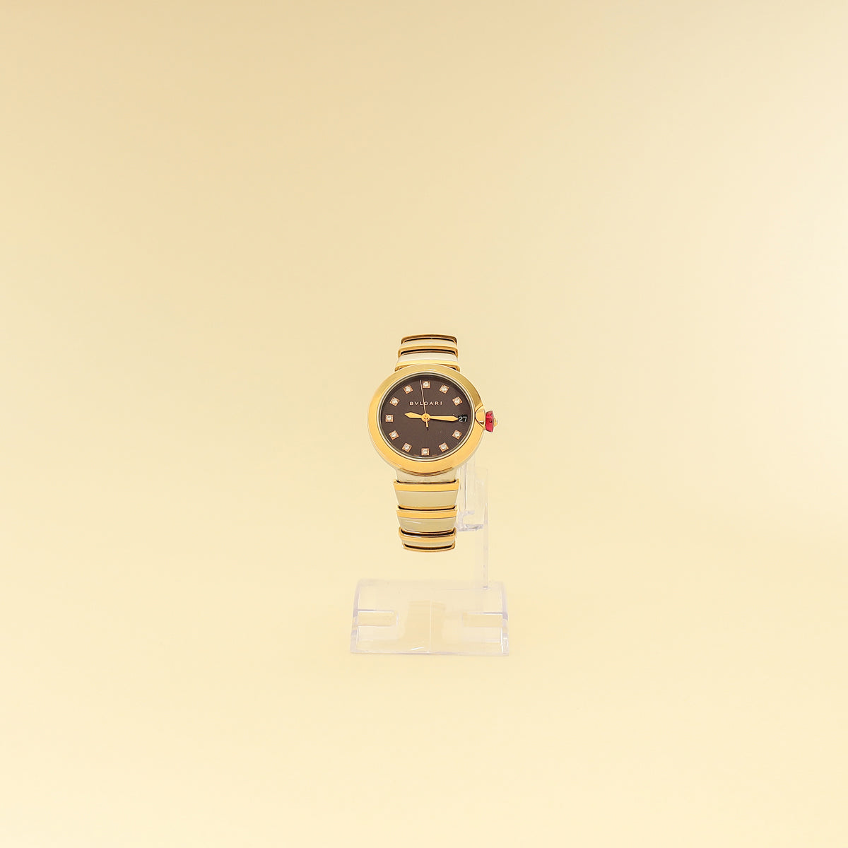 Bvlgari 18K Pink Gold Stainless Steel Diamond Lvcea 33mm Automatic Watch