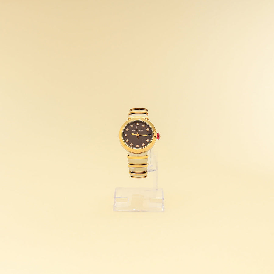 Bvlgari 18K Pink Gold Stainless Steel Diamond Lvcea 33mm Automatic Watch