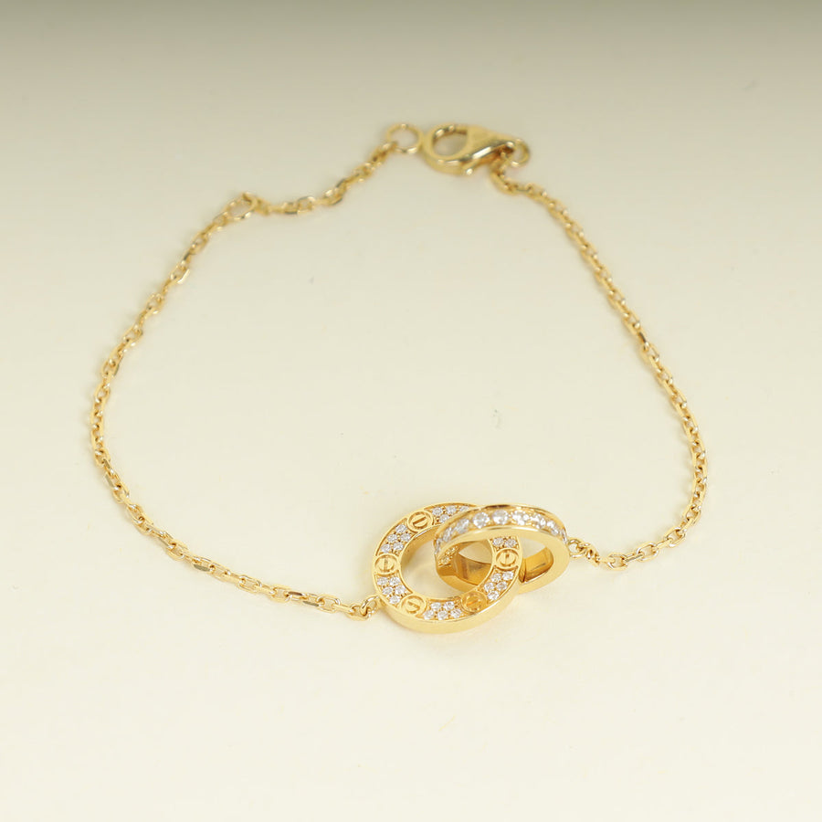 Cartier 18K Yellow Gold Diamond Interlocking Love Chain Bracelet