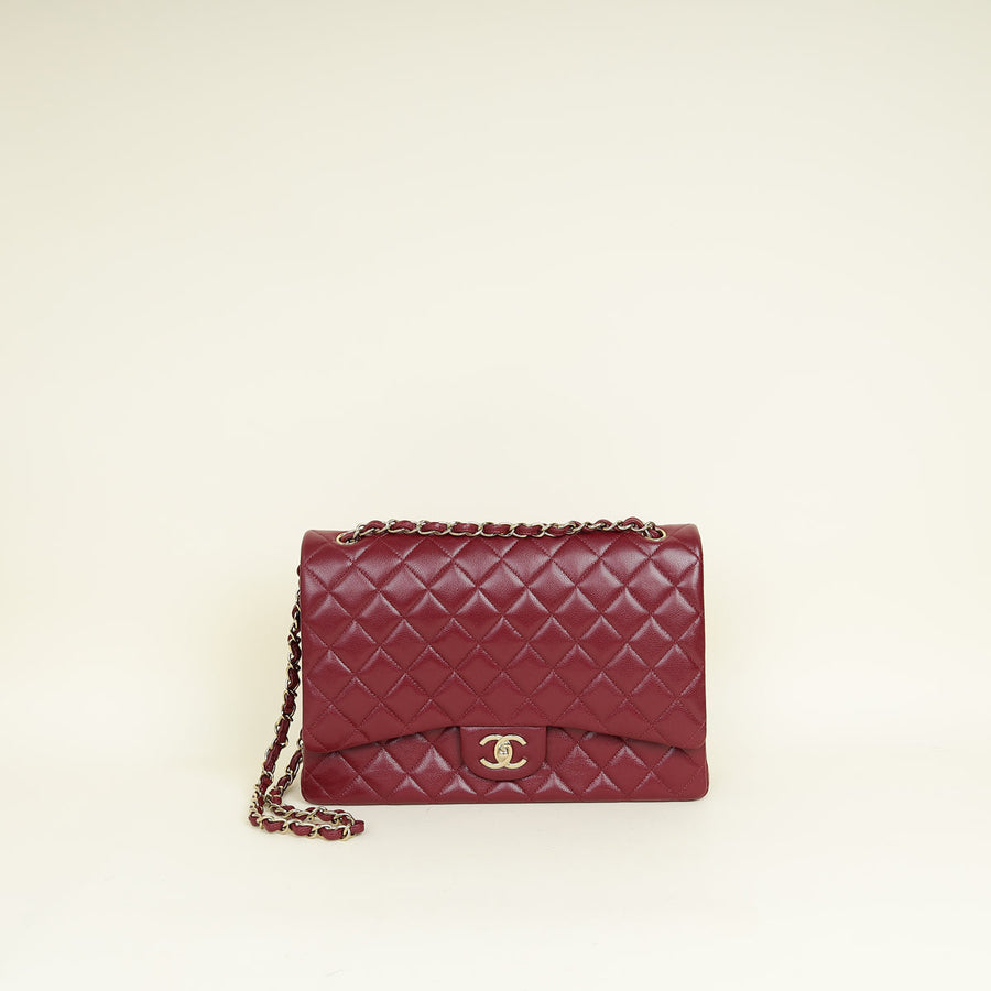 Chanel Burgundy Classic Double Flap Maxi Bag