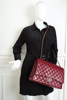 Chanel Burgundy Classic Double Flap Maxi Bag