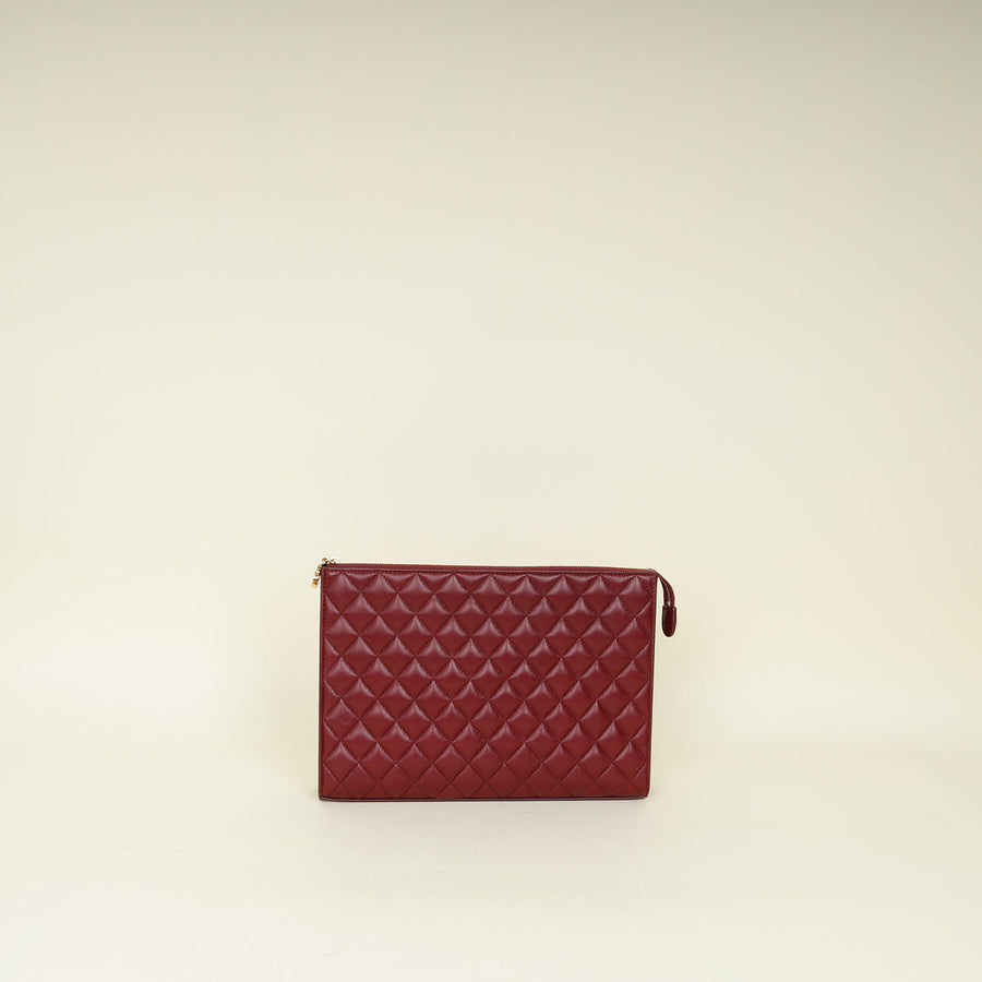 Chanel Burgundy CC Quilted Zip Pouch