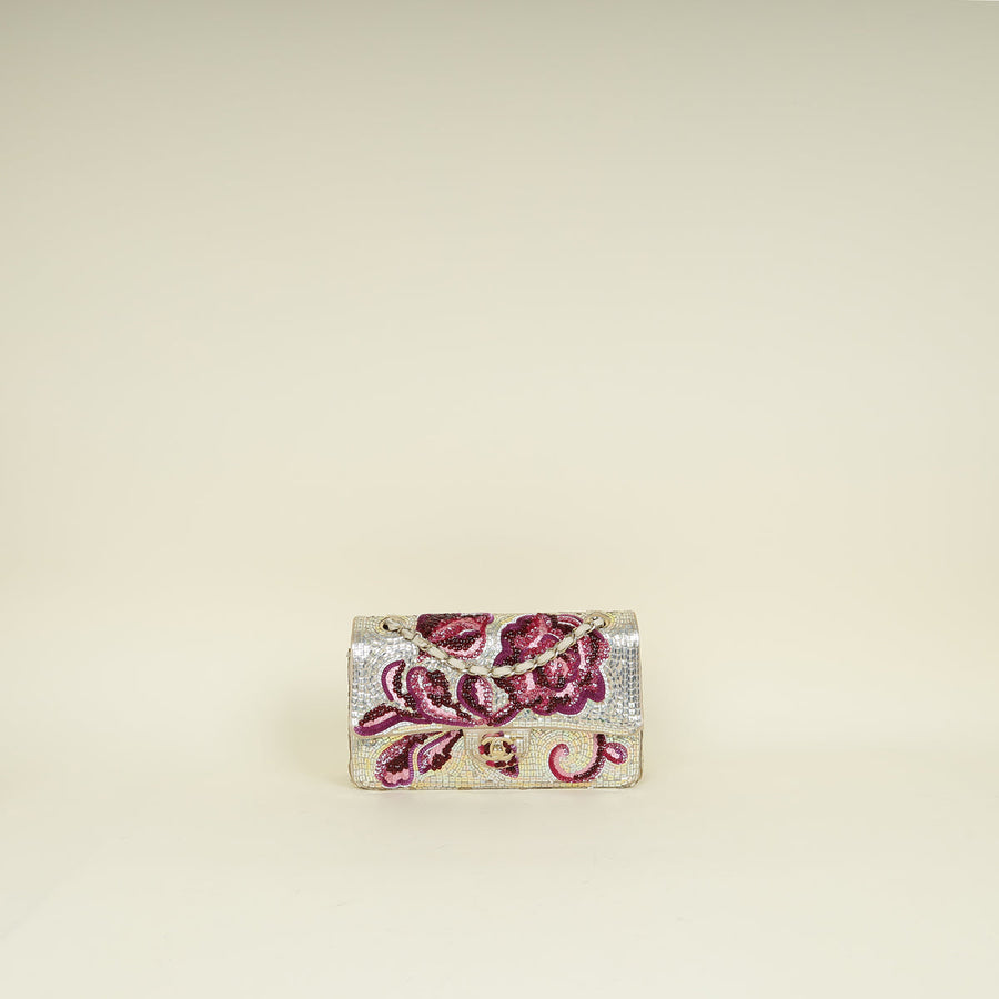 Chanel Champaigne Multicolor Ltd. Ed. Embroidered Glass Pearl Sequins Double Flap Medium Bag