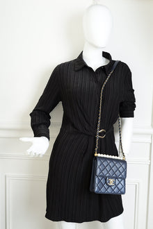 Chanel Metallic Blue Chic Pearls Flap Bag