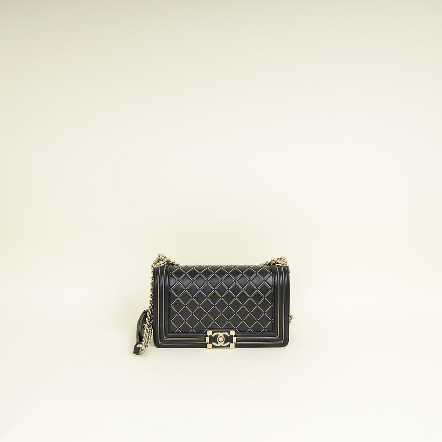 Chanel Black Chain Quilted Le Boy Medium Shoulder Bag
