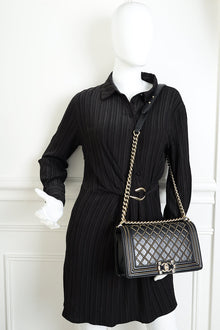 Chanel Black Chain Quilted Le Boy Medium Shoulder Bag