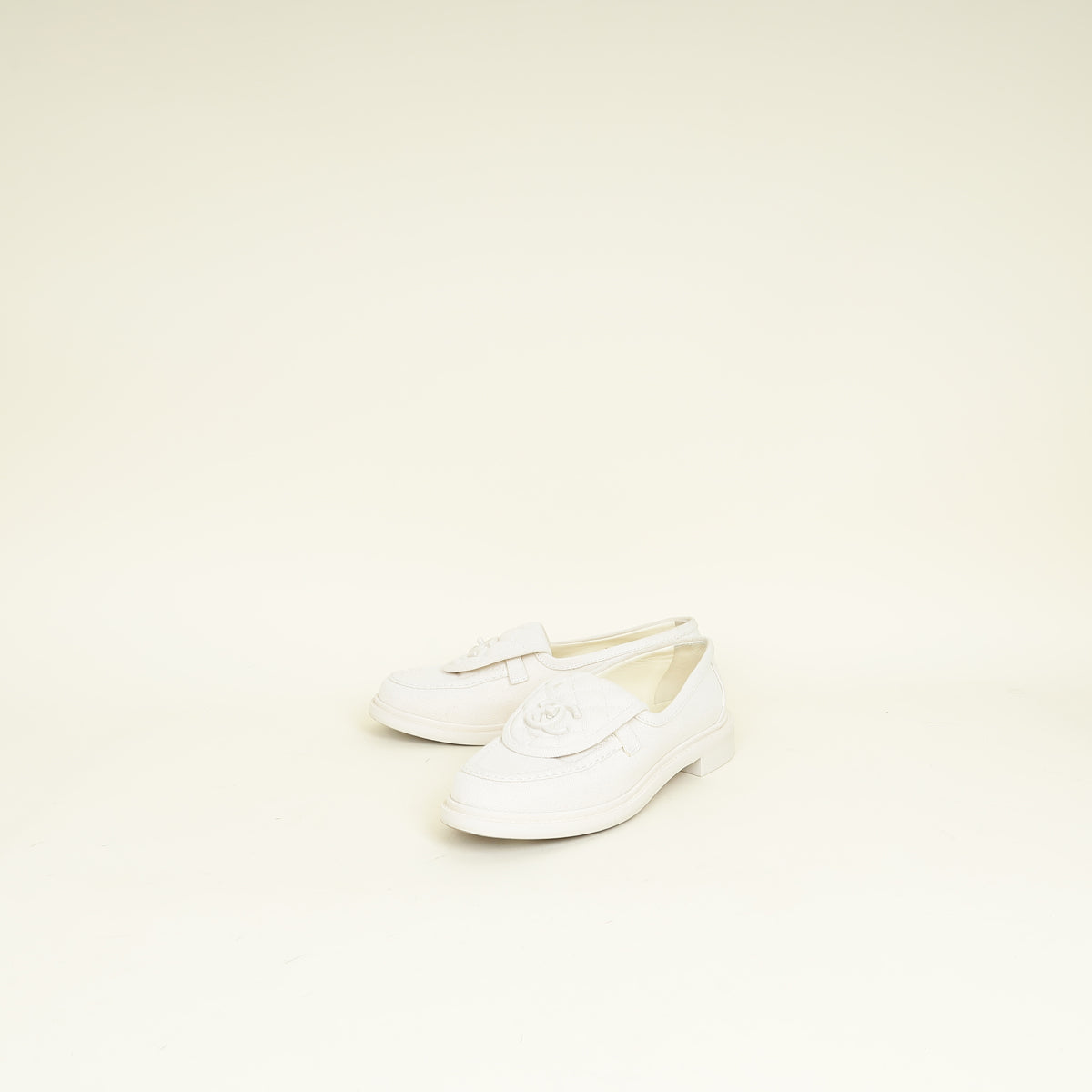 Chanel Cream CC Pocket Quilted Moccasin Loafer 37