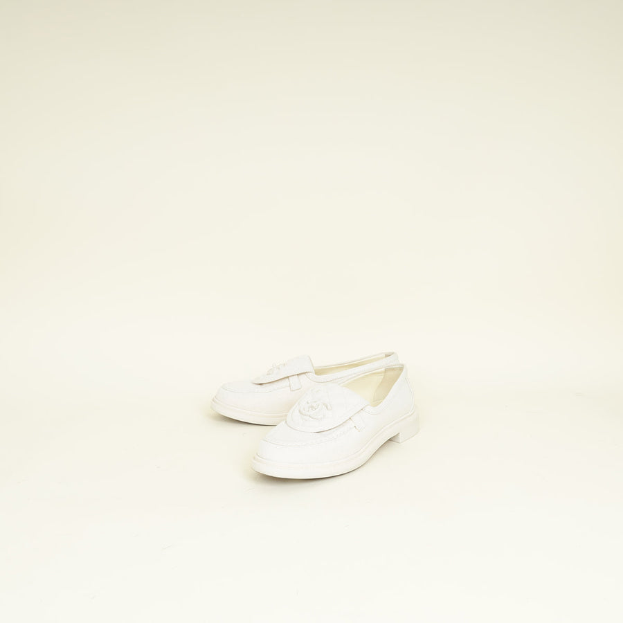 Chanel Cream CC Pocket Quilted Moccasin Loafer 37