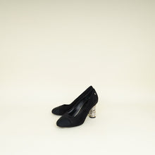Chanel Black CC Cap Toe Crystal Pearl Heel Pump 37