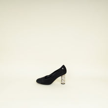 Chanel Black CC Cap Toe Crystal Pearl Heel Pump 37