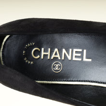 Chanel Black CC Cap Toe Crystal Pearl Heel Pump 37