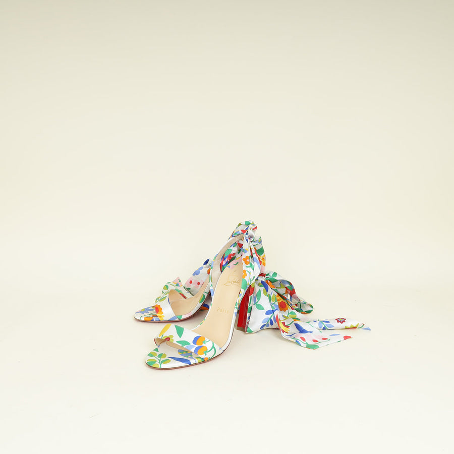 Christian Louboutin White Multicolor Crosse Du Desert 100 Ankle Tie Sandals 39
