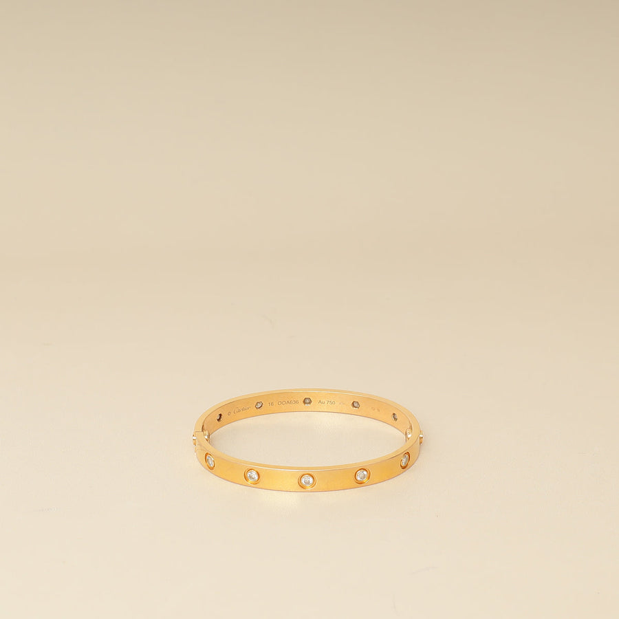 Cartier 18K Rose Gold Love 10 Diamonds Bracelet 16