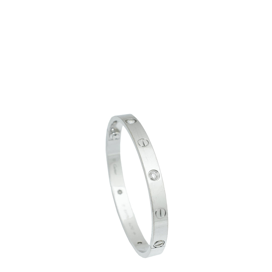 Cartier 18K White Gold 4 Diamond Love Bracelet 17