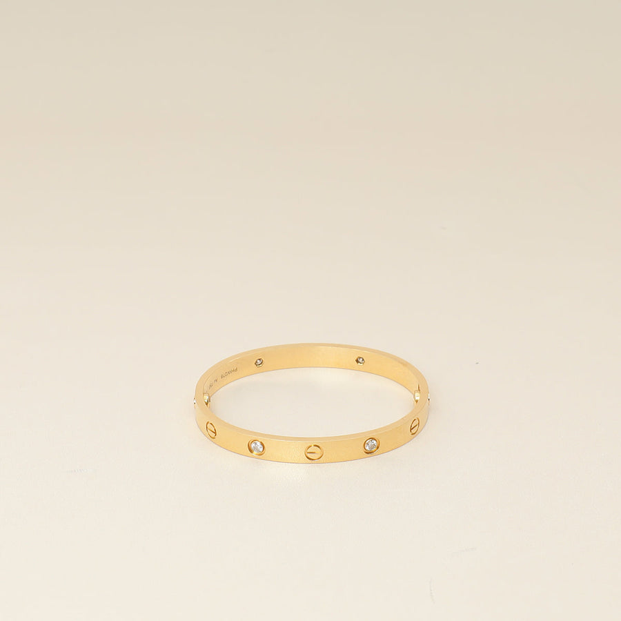 Cartier 18K Yellow Gold 4 Diamond Love Classic Bracelet 16