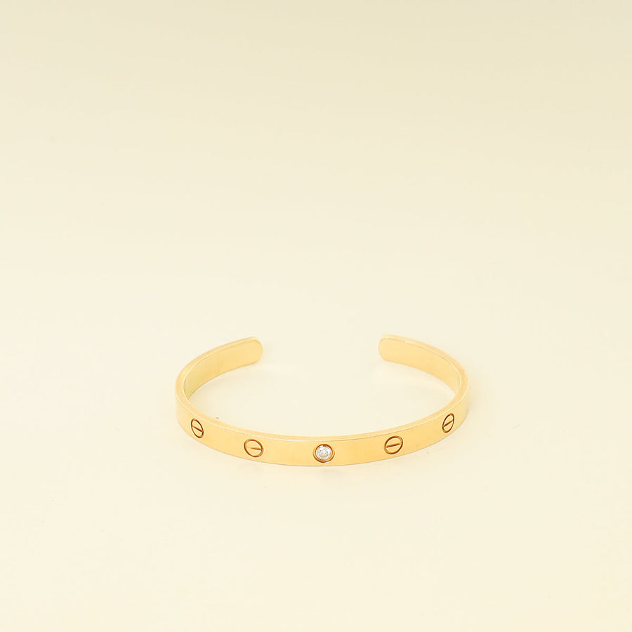 Cartier 18K Yellow Gold Love Cuff 1 Diamond Bracelet 18