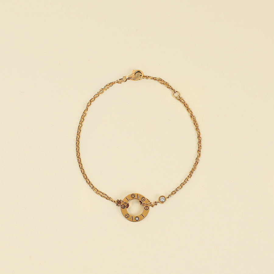Cartier 18K Rose Gold Diamond Love Double Chain Bracelet