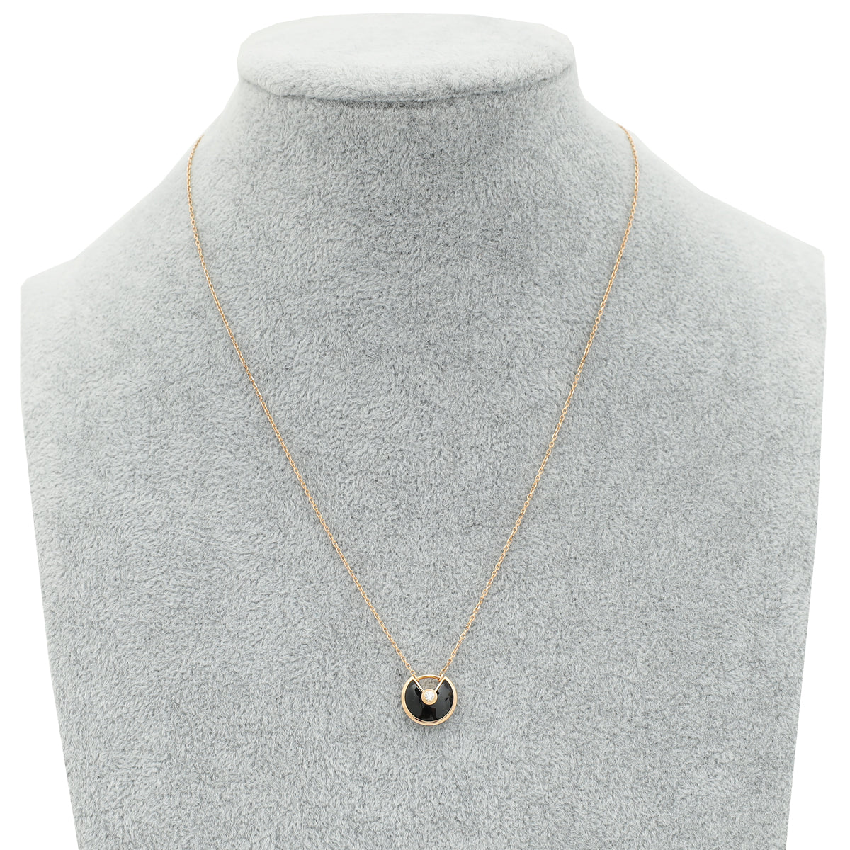 Cartier 18K Rose Gold Diamond Onyx Amulette de Cartier Necklace