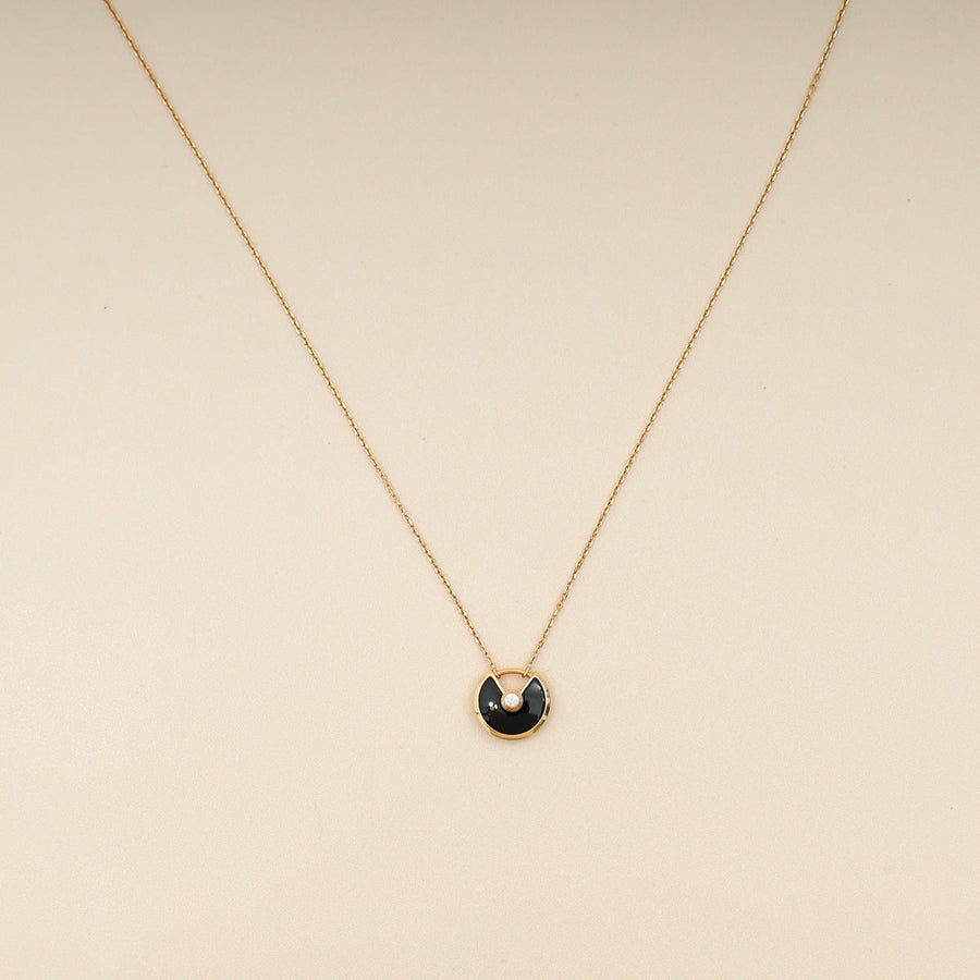 Cartier 18K Rose Gold Diamond Amulette De Cartier Onyx Pendant Necklace