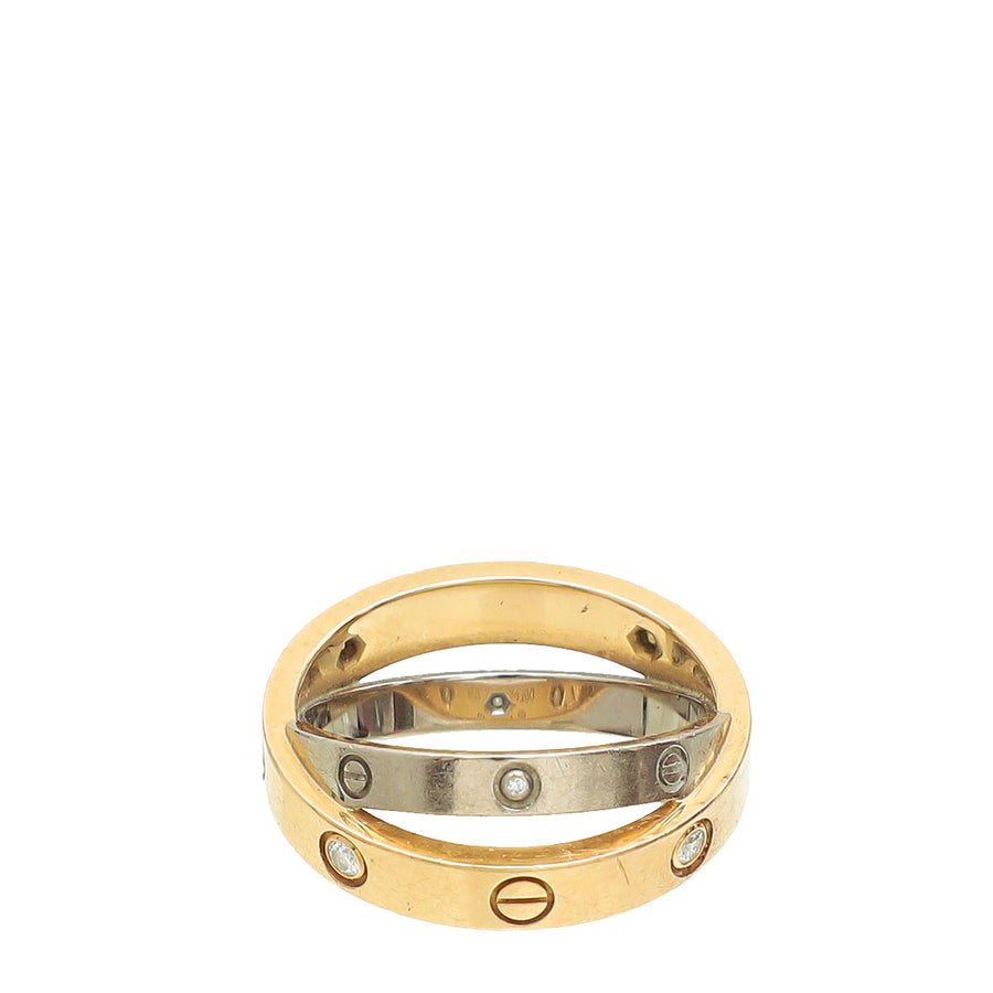 Cartier 18K Pink/White Gold Love Double Band Ring 49
