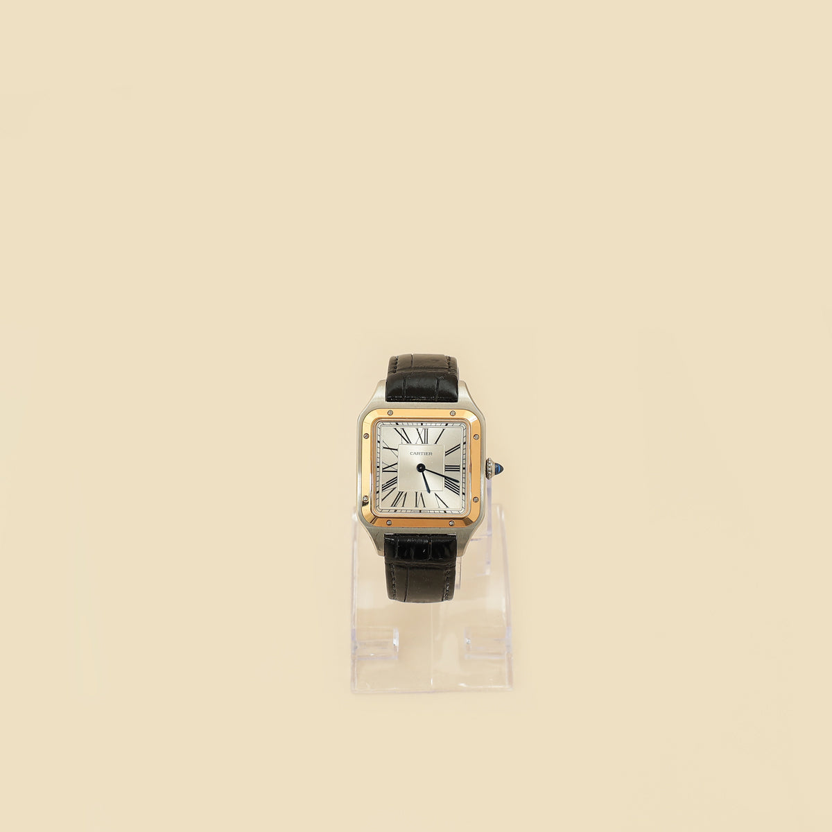 Cartier Stainless Steel Rose Gold Santos-Dumont Quartz Watch Large Model