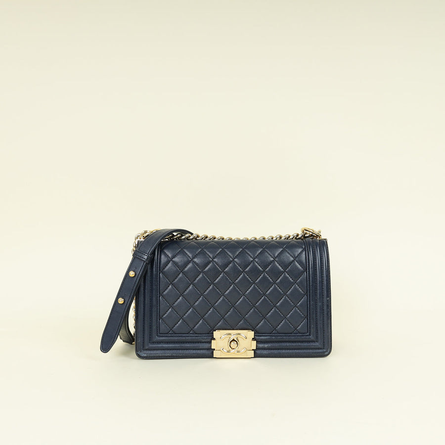Chanel Navy Blue Le Boy Medium Flap Bag