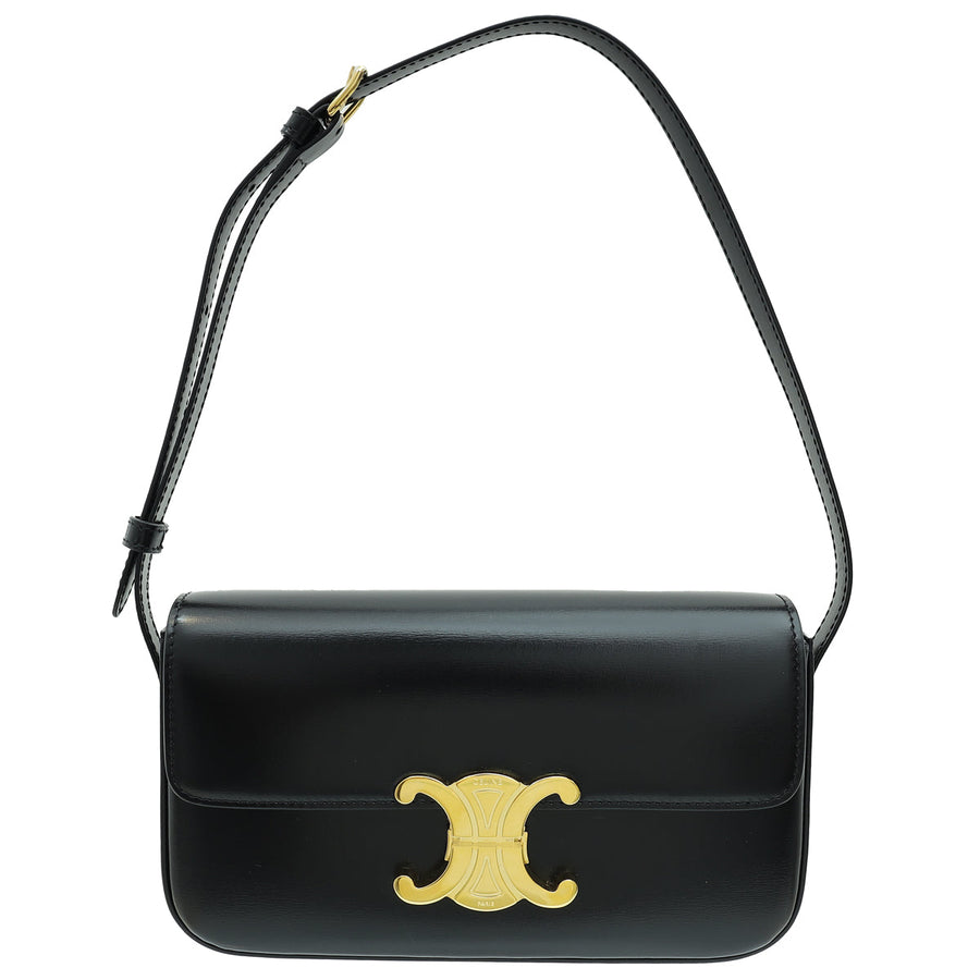 Celine Black Triomphe Shiny Shoulder Bag