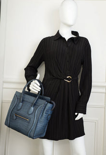 Celine Blue Matte Crocodile Micro Luggage Bag