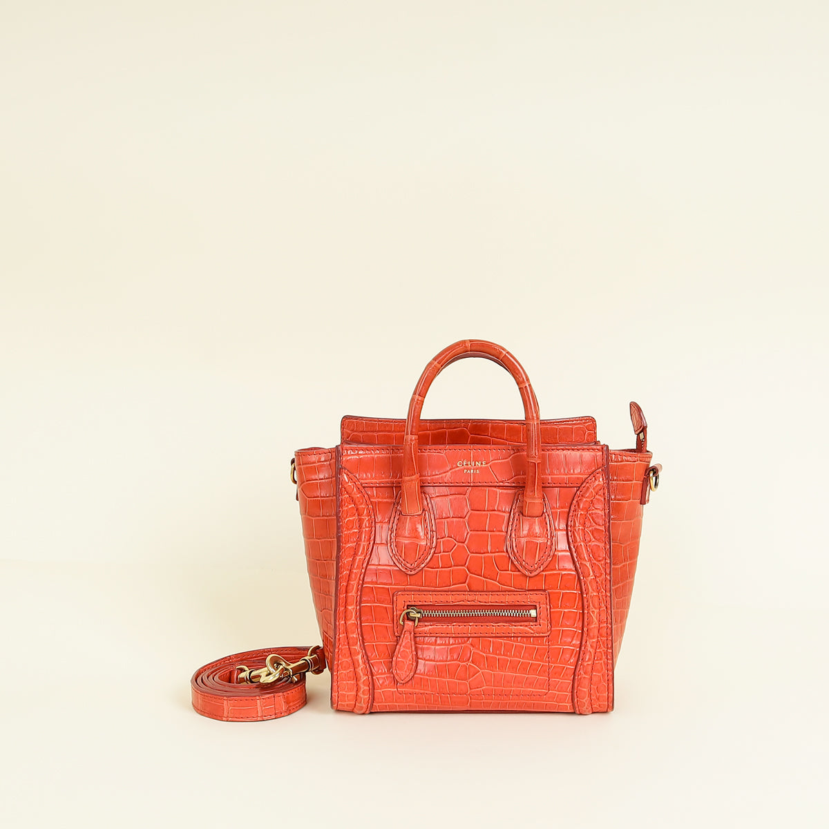 Celine Orange Crocodile Nano Luggage Bag