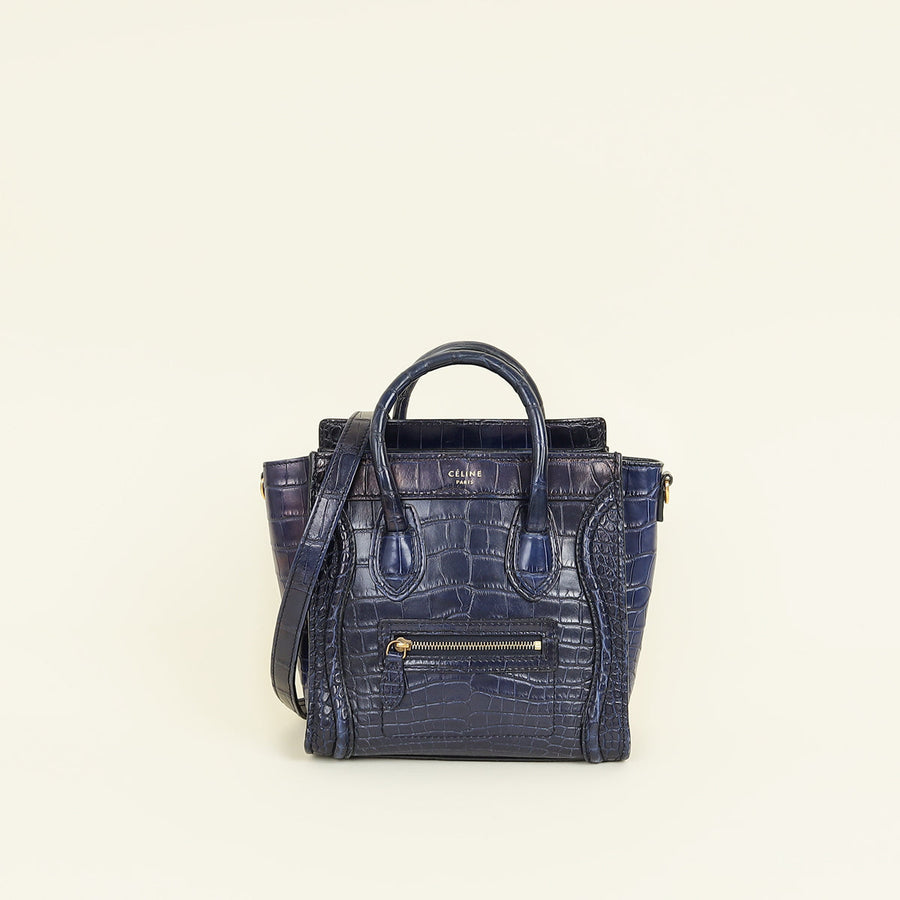 Celine Blue Crocodile Nano Luggage Bag