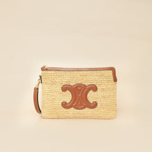 Celine Bicolor Raffia Triomphe Small Wristlet Pouch