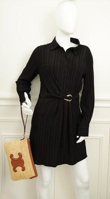 Celine Bicolor Raffia Triomphe Small Wristlet Pouch
