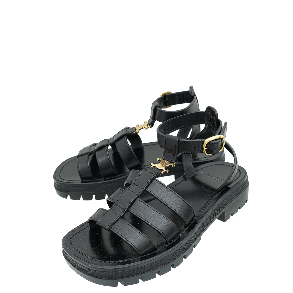 Celine Black Clea Triomphe Gladiator Sandal 37