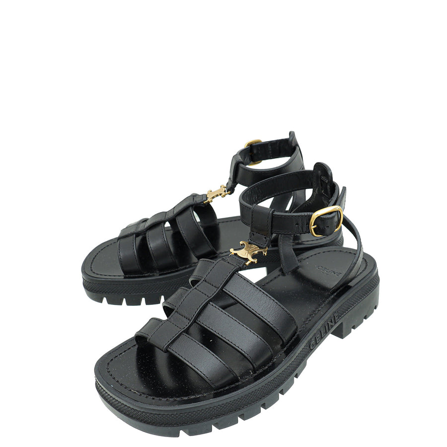 Celine Black Clea Triomphe Gladiator Sandal 37