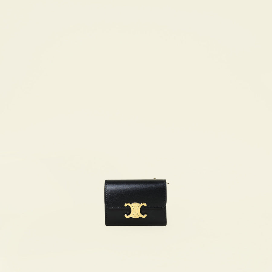 Celine Black Compact Wallet with Coin Triomphe