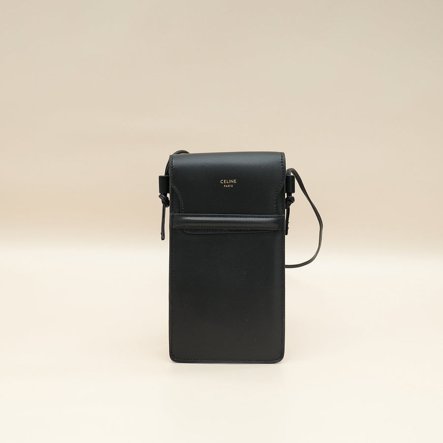Celine Black Phone Flap Pouch W/ Strap
