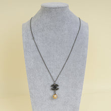 Chanel Black CC Enamel Pearl Drop Chain Necklace