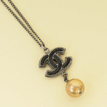 Chanel Black CC Enamel Pearl Drop Chain Necklace