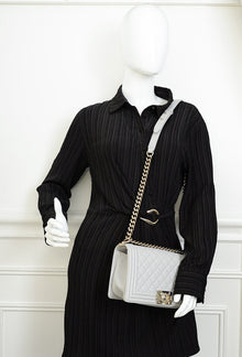 Chanel Pale Grey Le Boy Medium Flap Bag