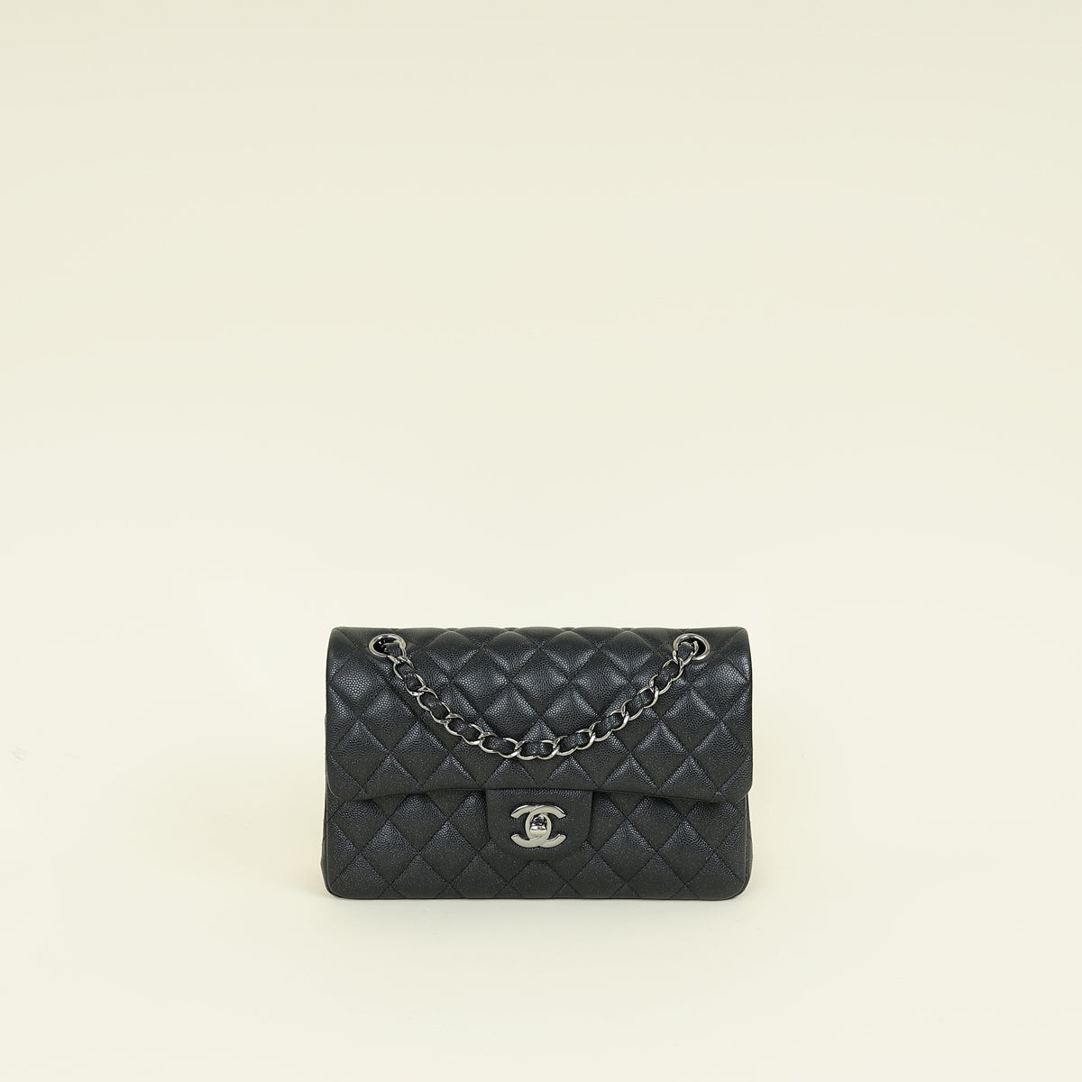 Chanel Black CC Classic Metallic Double Flap Small Bag