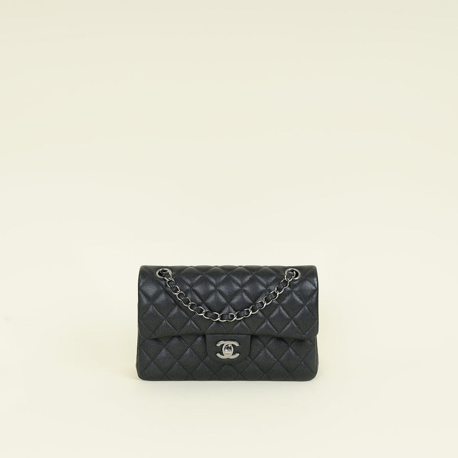 Chanel Black CC Classic Metallic Double Flap Small Bag