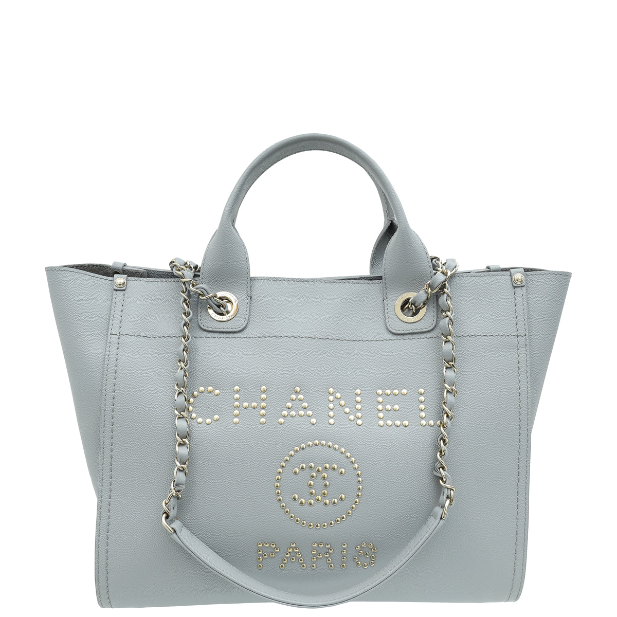Chanel Grey CC Deauville Studded Medium Tote Bag