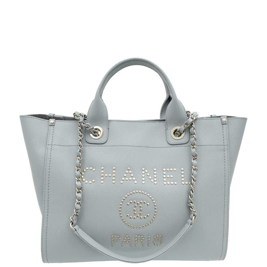 Chanel Grey CC Deauville Studded Medium Tote Bag