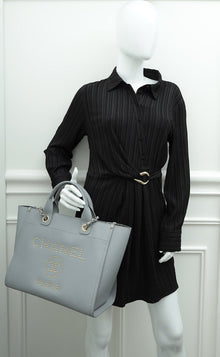 Chanel Grey CC Deauville Studded Medium Tote Bag
