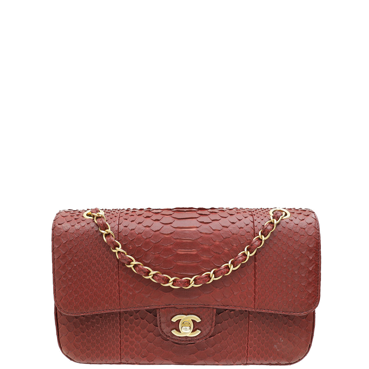 Chanel Burgundy Python CC Classic Double Flap Medium Bag