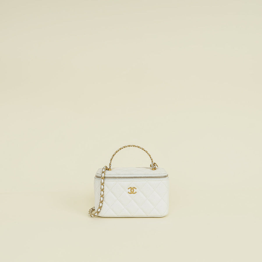 Chanel White CC Top Handle Vanity Chain