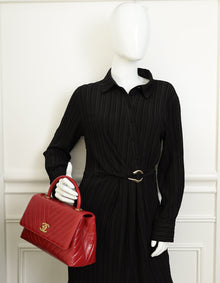 Chanel Red CC Coco Handle Chevron Flap Bag